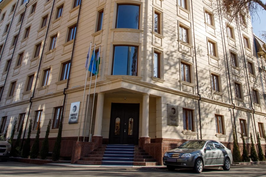 The entrance facade of Navruz Hotel Tashkent