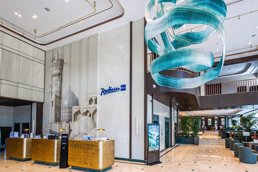 The reception and lobby of Radisson Blu Hotel, Tashkent