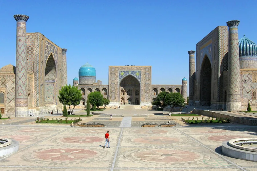 Madrasas and mosaic façades of Registan Square in Samarkand