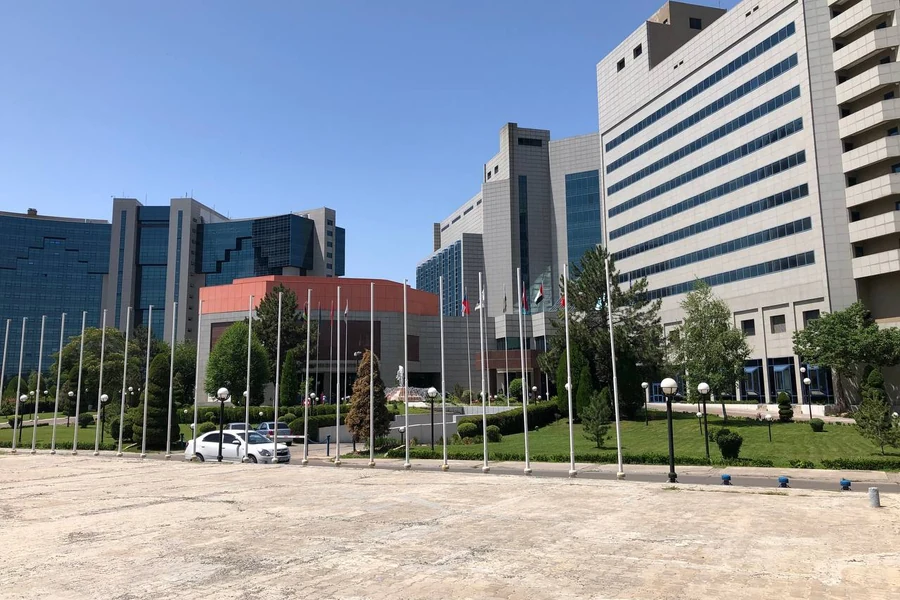 The exterior of AZIMUT Grand Hotel Tashkent, viewed from the forecourt